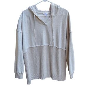 Time and Tru Womens XXL Oatmeal Beige Mixed Media Knit Hoodie Sweatshirt TT35100